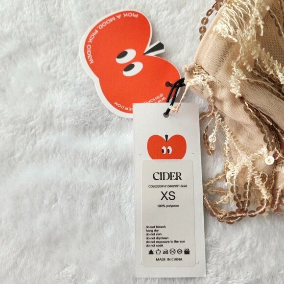 NWT Cider Sequin Tassel Crop Cami Top Size XS Gold Embellished Festival Concert - Picture 8 of 15